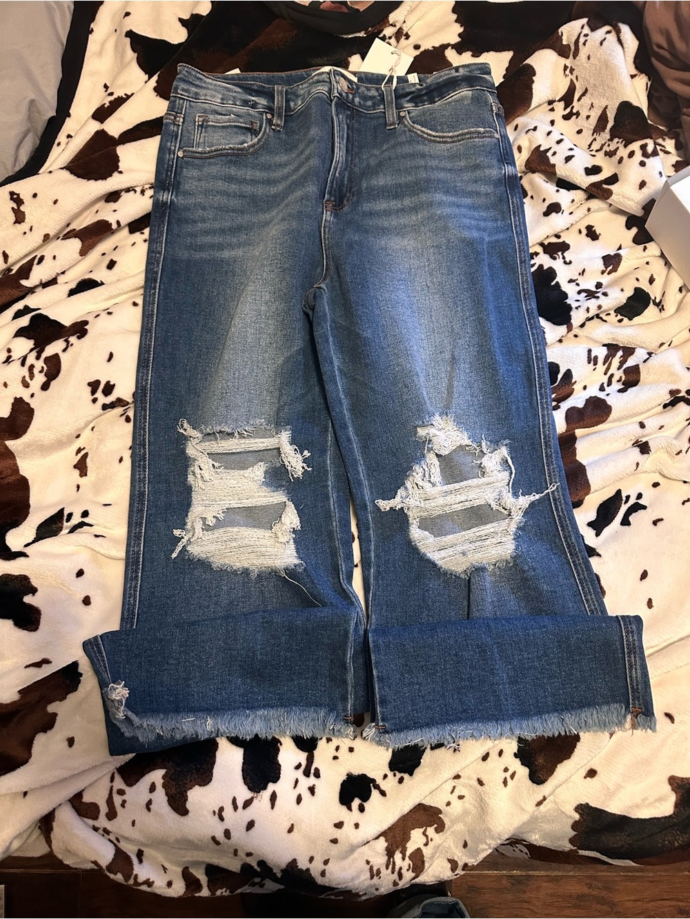 Women’s Risen Distressed High-Rise Blue Jeans 15/32